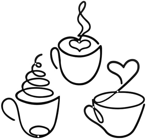 Ufdeoton Wanddeko Metall Schwarz Kaffeetasse 3 Stück wanddeko wohnzimmer Metallbilder WanddekoMetall Wandkunst wanddekoration für wohnzimmer flur küche badezimmer Café Esszimmers
