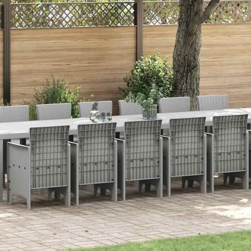 LoogCape Garden Dining Set 17 Piece Light Grey PP Rattan Look Weatherproof Large Group Patio Balcony