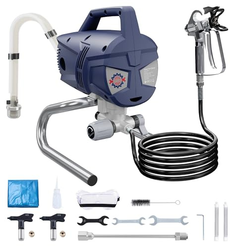 TurboVolt Pulvérisateur de peinture sans air à haute efficacité, machine de peinture électrique 1010 W, 3300 psi, débit de 1,5 l/min avec tuyau de 7,5 m, auto-nettoyant, anti-obstruction, faible