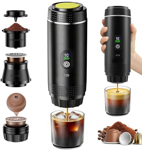 SKJJM Mini Kaffeemaschine für Unterwegs, 3 in 1 Akku Kaffeemaschine mit USB, Tragbare Auto Espressomaschine, Kompatibel mit Kapsel und Gemahlener Kaffee, 5 Min Erhitzen für Camping Wohnmobil Gadget