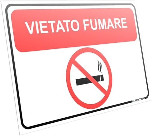 PRINTIMA Cartello Vietato Fumare 32x21 cm in PVC con Set Montaggio Incluso, Segnale Divieto Fumo per Ufficio, Negozio, Ristorante, Magazzino, Garage, Azienda, Condominio, Area Privata