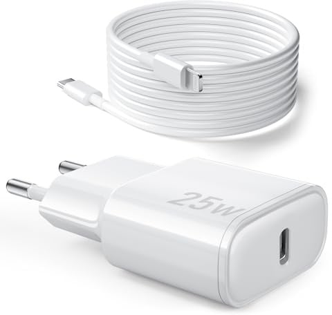 Cargador Carga Rápida para iPhone 14 13 12 11 [Pro/Plus/Pro MAX] - 25W Cargador USB C y Cable Lightning de 1M