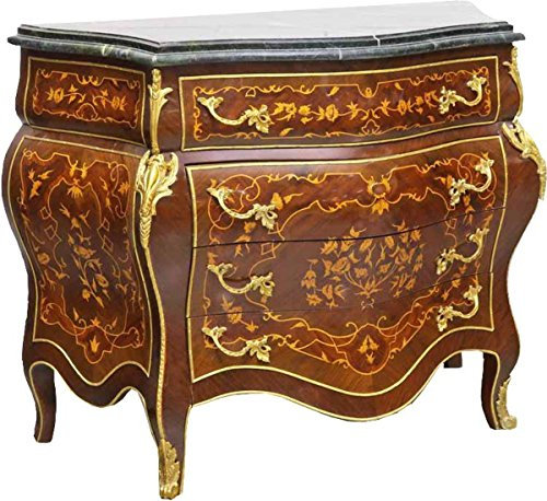 Casa Padrino Barockstil Kommode mit 4 Schubladen und Marmorplatte in braun/Gold/schwarz 110 x 50 x H. 90 cm - Möbel im Antik Stil