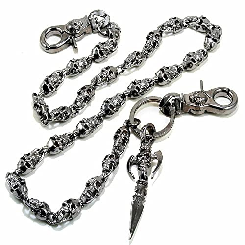 DoubleK Skull Axe Pendant Heavy Biker Trucker Key Jean Wallet Chain (22.5 / 28.5) Silver Black CS59