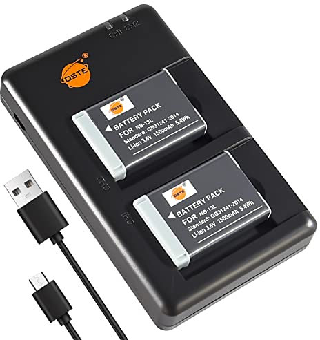 DSTE 2PCS NB-13L(1500mAh/3.6V) Batterie Ladegerät Compatible für Canon PowerShot SX740 HS,PowerShot G5X,G7X,G9X,G5 X Mark II,G7X Mark II,G9X Mark II,SX720 HS,SX620 HS Digital Kamera