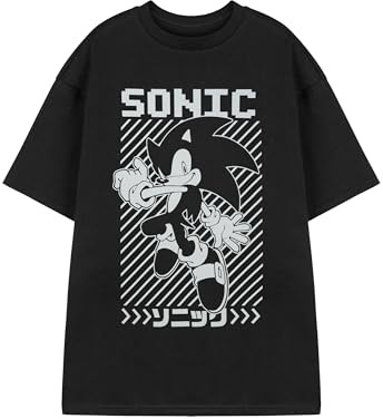 Sonic The Hedgehog Mens Black T-Shirt | Short Sleeve Graphic Tee | Classic Sonic Design | Retro Video Game Apparel | Cotton Shirt for Fans of Sega Game Character