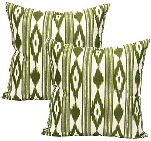TRESMESTRES Sofa Kissenbezüge - Mediterranes Design, Lebendige Farben, Ikat-Muster - Deko Kissenbezüge Boho, Lässig und Modern - Kissenbezüge 40x40 cm - Grün, 2er Set