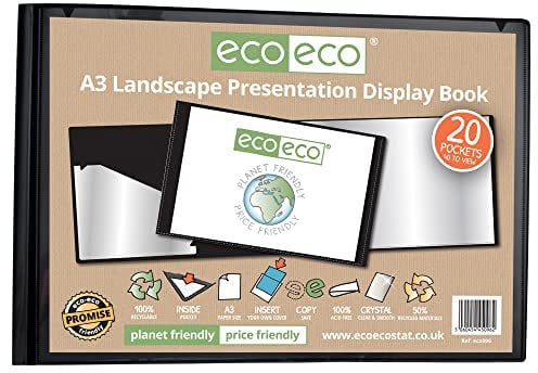 eco-eco Eco096 Porte-vues A3 50% recyclé 20 pochettes en plastique Noir paysage