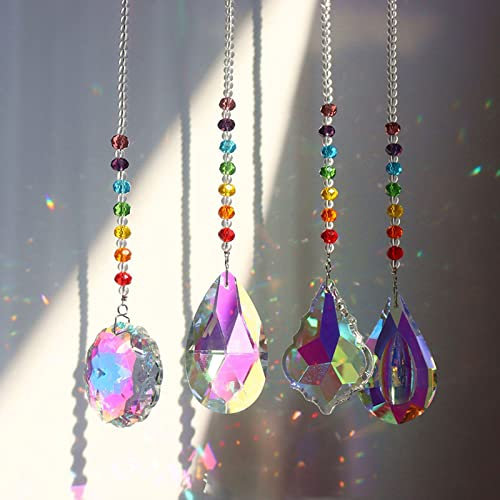 Colgantes de Cristal, 4 Piezas Bola de Prisma de Cristal Arcoíris, Cristal Prism Colgante, para Decoración Que Captura El Rayos de Sol, para Jardín,Balcon,Ventana