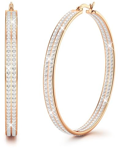 LOLIAS Edelstahl Große Band Ohrringe Creolen Damen Frauen Strass Silber Ton hypoallergen Ohrringe CZ 50mm