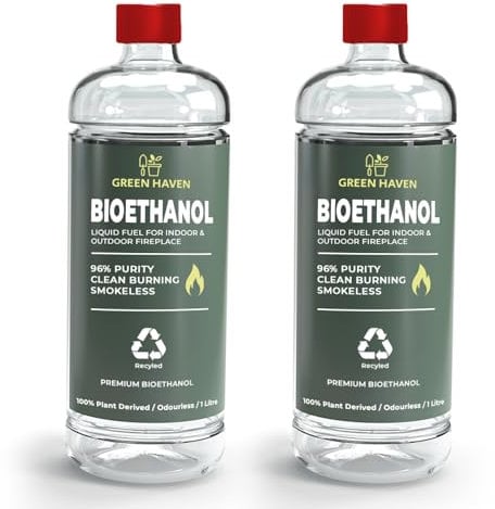 GREEN HAVEN 2L Premium Bioethanol Fuel for Fireplace - Bio Ethanol Liquid for Fires Pits, High Purity Clean Burning Fuel, Bioethanol Fuel Liquid Indoor and Outdoor, Bio Ethanol Fire