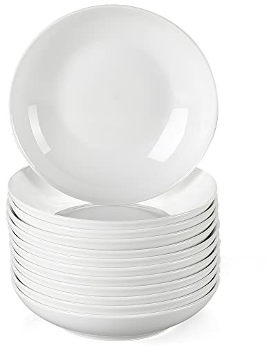 LOVECASA, Série Sweet, Assiette Creuse à Soupe en Porcelaine, 12 Pièces, 21 cm, 550 ML, Assiette Couleur Pure