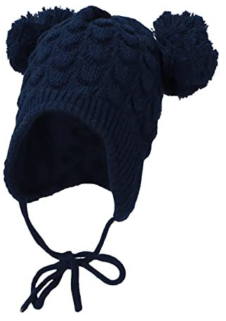 Sterntaler Baby Mädchen Bommelmütze - Struktur Mütze für Kinder, aus Baumwolle mit Bindeband - marine, 51