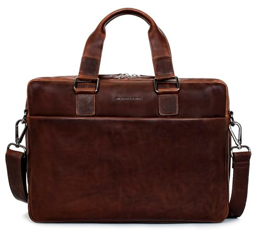 MARC PETER Sydney Umhängetasche aus echtem Leder für Herren | 15,6 Zoll Laptoptasche für Herren | Aktentasche für Herren, Braun