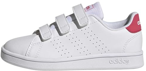 adidas Unisex Kids Advantage Court Lifestyle Hook-and-Loop Shoes, Cloud White / Real Pink / Core Black, 1 UK