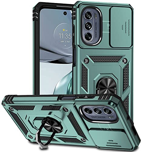 XINYEXIN Cover per Motorola Moto G62 5G, Custodia con Protezione Fotocamera [360° Magnetica Anello Supporto] Hard PC y TPU Silicone Antiurto Custodie - Verde
