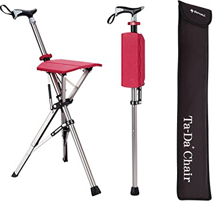 STEP2GOLD Ta-Da Chair - Bastone da passeggio con seduta, telaio in alluminio ultraleggero e robusto sgabello pieghevole (fino a 110 kg), design pieghevole pieghevole, ideale per viaggi e visite