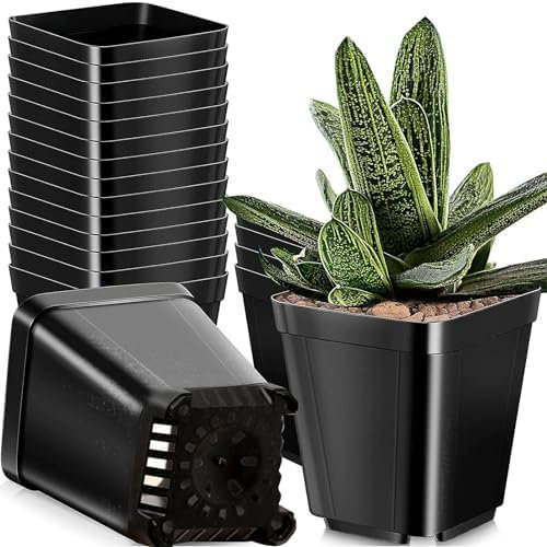 Ledeak 40 Piezas Macetas de Plantas de Plástico, 10cm Cuadrado Macetas, Macetas Pequeña de Vivero, Macetas para Semilla, Tiestos de Planta con Orificios de Drenaje, para Trasplante, Siembra (Blanco)