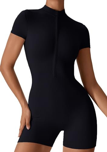 Jumpsuit Damen Eng Short Elegant Yoga Bodysuit Overall Stretch Bodycon One Piece Streetwear Tag XL=EU L jumpsuit damen eng Jumpsuit Yoga Damen Lange Ärmel One Piece Reißverschluss Sport und Fitness