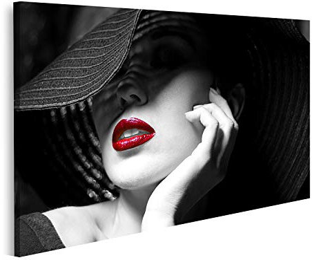islandburner Prime Bild auf Leinwand Mysteriöse Frau Mit Schwarzem Hut Und Roten Lippen Bilder Wandbilder Poster