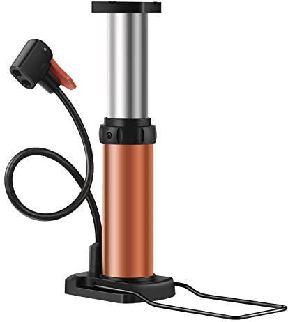 Daricano Tragbare Fahrradpumpe, Mini Fahrradpumpe, 120 PSI Handluftpumpen mit Presta- und Schrader-Ventil für Fahrradreifen, Bälle, Luftballons, Orange