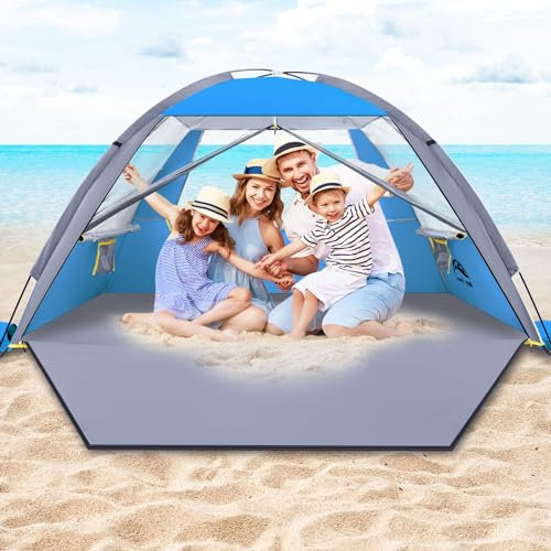 Happy Travel Strandzelt, UPF 50+ UV-Schutz Sonnenschutz Shelter für 3/4/5/6/7/8 Personen, tragbares Strandüberdachung für Familie & Baby, leichte & einfache Einrichtung Strandkabana mit 3