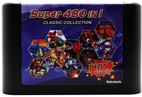 Retrotech 480 In 1 Classic Collection Multi Game Cartridge For Sega Genesis Console - Black