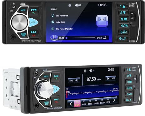 Shkalacar 4,1 Zoll BT MP5 Player, Einzel Din Autoradio, FM Radioempfänger, Unterstützt TF-/U-Disk-Wiedergabe, Freisprechfunktion, Bildumkehrung und Lenkradsteuerung