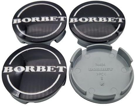 Borbet 74404 Lot de 4 Enjoliveurs Cache-moyeux 55 mm/56 mm Noir brillant argenté