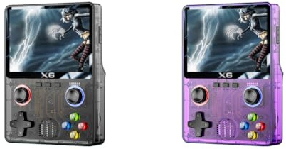 JUCHRZEY Consola de juegos portátil retro X6 Reproductor de vídeo IPS de 3,5 pulgadas (negro transparente)