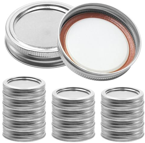 15 Stück Mason Jar Deckel 70MM Mason Jar Regular Mouth Deckel und Ringe Auslaufsicher Einmachgläser Deckels für Gewürzen,Müsli Marmelade,Getränken(Silber)
