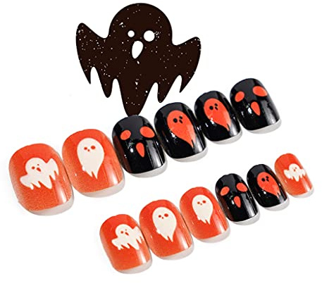 Xchon Lot de 24 faux ongles à presser motif chauve-souris et arbre mort pour enfant adulte Halloween