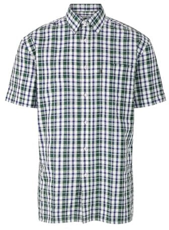 Champion Check Shirt Short Sleeve Chest Pocket Seersucker Mens M-5XL Croyde (UK, Alpha, L, Regular, Regular, Green)