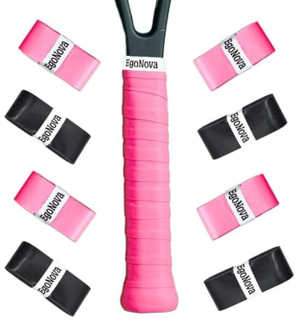 EgoNova Lot de 8 bandes adhésives pour raquette de tennis absorbant la transpiration, douces et confortables, faciles à installer (rose/noir)