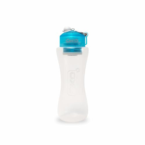 Gourde filtrante ÖKO bleue ciel 1 litre pour rendre saine l'eau non potable et ôter virus, pesticides, bactéries, protozoaires, chlore, herbicides, PFAS, plomb, fluor, micro plastiques…