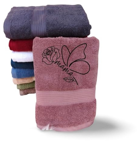 Wuff-Dogsworld Handtuch Muttertagsgeschenk für Mama, mit Rose und Mama-Schriftzug Bestickt, Personalisiertes Geschenk, aus Baumwolle, Garnfarbe & Farbe wählbar
