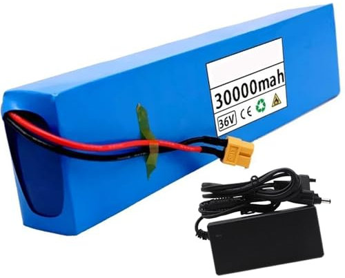 HTDRE Batería de Litio para Patinete eléctrico, 36 V, 30000 mAh, 10S3P, con Cargador y BMS Integrado, Compatible con Motores de Menos de 1000 W, XT60+SM, UE.