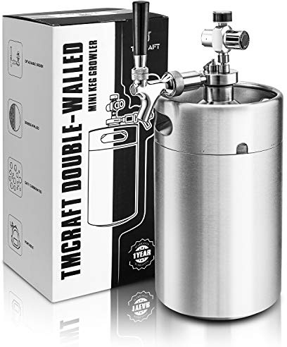 TMCRAFT 128OZ Doppelwandiger Mini-Keg Growler | Druckgeregeltes Heim-Bier-Dispensersystem, Abnehmbarer Zapfhahn und Regler, Hält Frische und Kohlenstoffierung