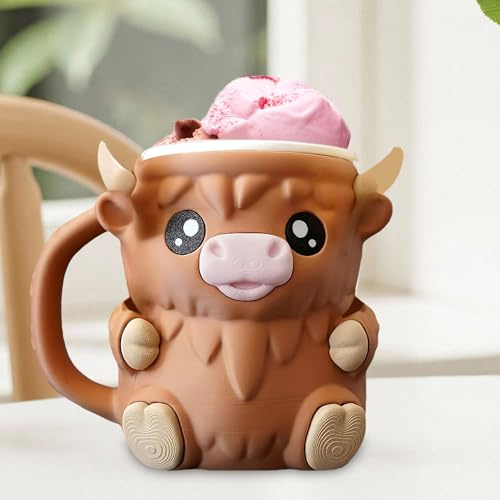 Highland Cow Ice Pint Holder | Niedlicher Highland Cow Eiscreme Pint Halter | Anti-Freeze Hände Eisbecher Mit Löffel | Kuh Eisbecherhalter | Dicke Pint Hülle für Ice Cream Containers