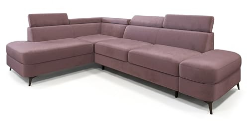 Masseno Ecksofa AVISE M L-S mit Schlaffunktion L-Form, Klassisch Sofa mit Bettkasten, Wohnzimmersofa, Couch, Soffa, Bettsofa, Couchgarnitur - Lila, Monolith 62