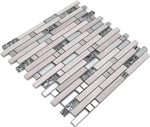 Mosaik Fliese Edelstahl weiß beige Verbund Glasmosaik Crystal für WAND BAD WC DUSCHE KÜCHE FLIESENSPIEGEL THEKENVERKLEIDUNG BADEWANNENVERKLEIDUNG Mosaikmatte Mosaikplatte