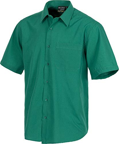WORKTEAM Camisa de Manga Corta con Cuello Clásico, Botones y Bolsillo de Pecho, Tejido Ligero. Hombre Verde 40