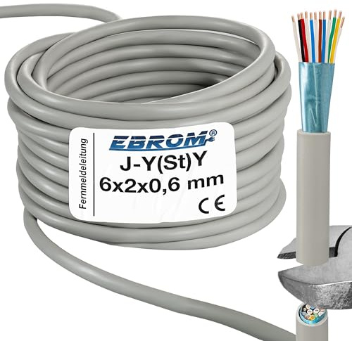 EBROM Fernmeldeleitung Telefonkabel J-Y(St) Y 6x2x0,6 mm geschirmt - 150 m | Ab 10 Meter bis 150 Meter, Telekommunikationskabel zur Datenübertragung z.B. für Sprechanlagen, Klingelanlagen, Telefon etc.