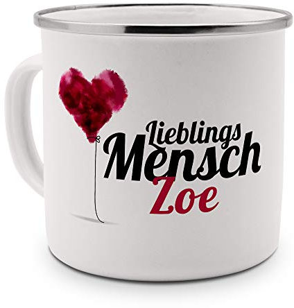 printplanet Emaille-Tasse mit Namen Zoe - Metallbecher mit Design Lieblingsmensch - Nostalgie-Becher, Camping-Tasse, Blechtasse, Farbe Silber