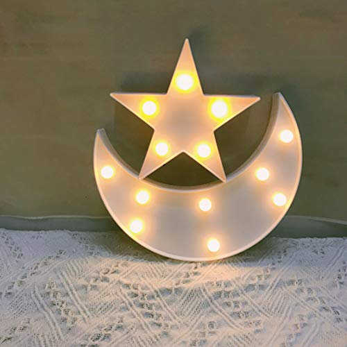 Dekoratives Mond-Stern-Nachtlicht, niedliche LED-Kinderzimmer-Nachtlampe, Kindergeschenk, Marquee Mond-Stern-Schild für Geburtstagsparty, Babyparty, Kinderzimmer, Wohnzimmerdekoration (weiß)
