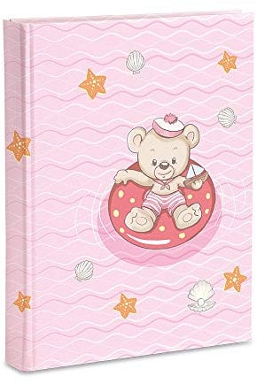 Mareli Album Fotografico, Rosa, Nascita Bambina, 20X25 Cm, 56 Bianche e 4 Diario Personalizzabili, Pagine in Cartoncino Spesso e Resistente Intervallate da Pergamino, 20x25