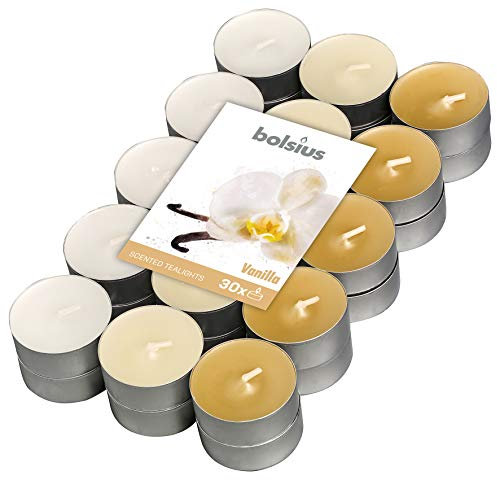Bolsius - Velas de té - Paquete de 4 horas - aroma a vainilla - Cera vegetal natural - Sin aceite de palma