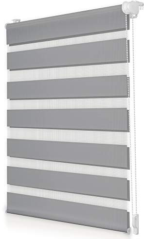 ROOMY Duo-Rollo Doppelrollo Klemmfix, ohne Bohren, Blickdicht, mit Montageschiene Sichtschutz Sonnenschutz Grau, 75 cm x 230 cm (B x L)