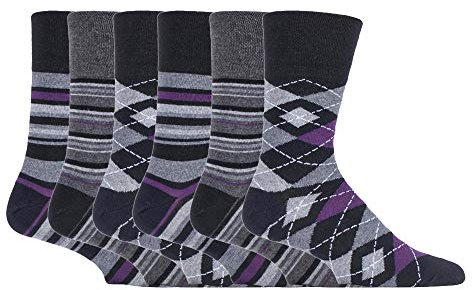 Gentle Grip - 6er Pack Herren Farbig Bunt Muster Socken Ohne Gummi Bund (39/45, SOMRJ580)
