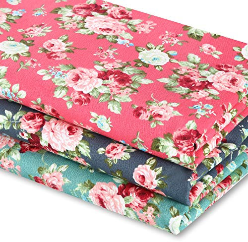 3 Stück Vintage Blumen Baumwoll Stoff Rosen Muster Stoff Bündel Bunt Bedruckt Quilten Patchwork mit Verschiedenen Rosen und Stoff Farben, 62 Zoll Breit zum Quilten Nähen Basteln DIY Herstellung
